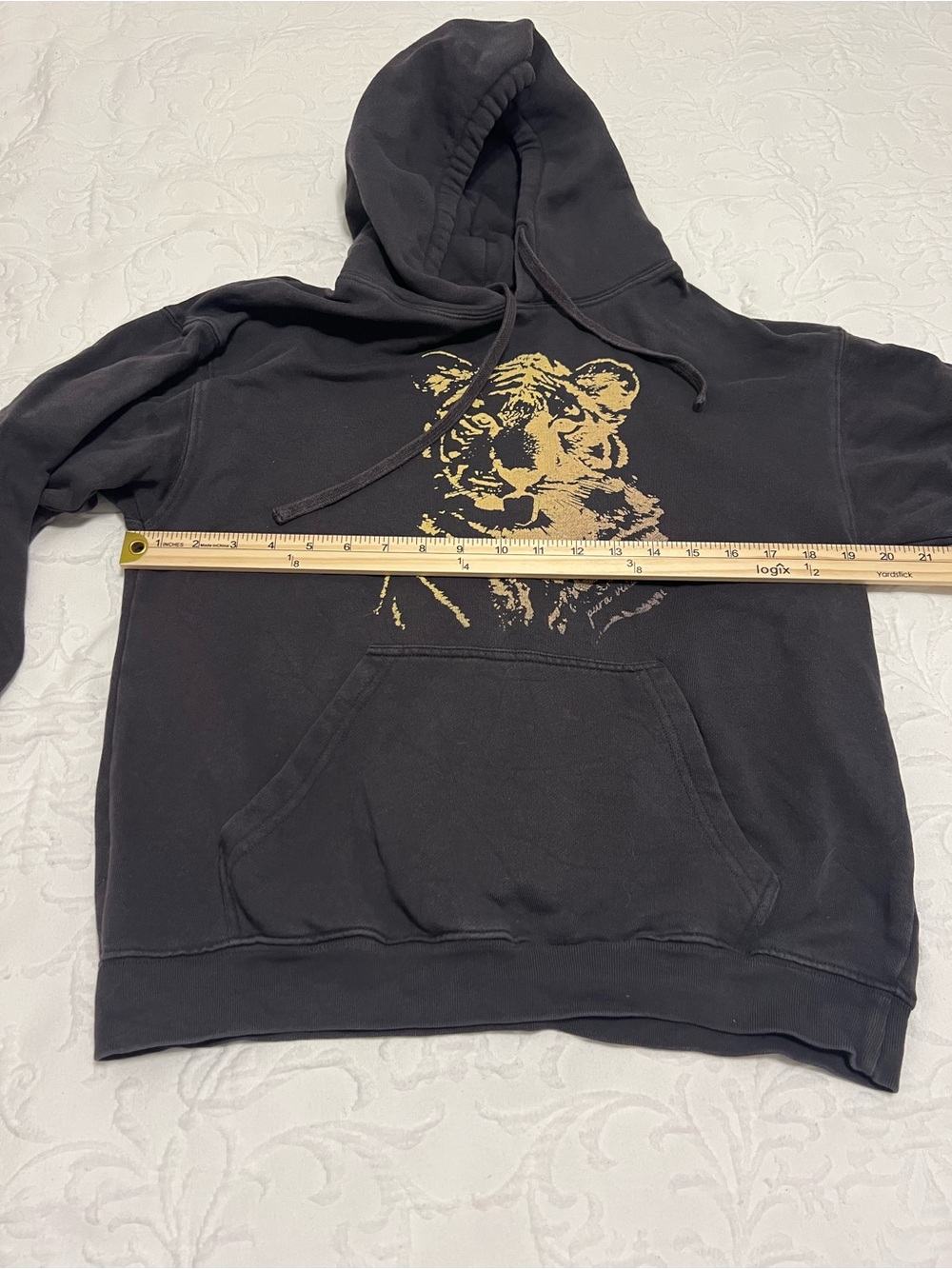 Pura Vida Black Hoodie with Gold Tiger Graphic and front pocket size Small - Picture 6 of 7